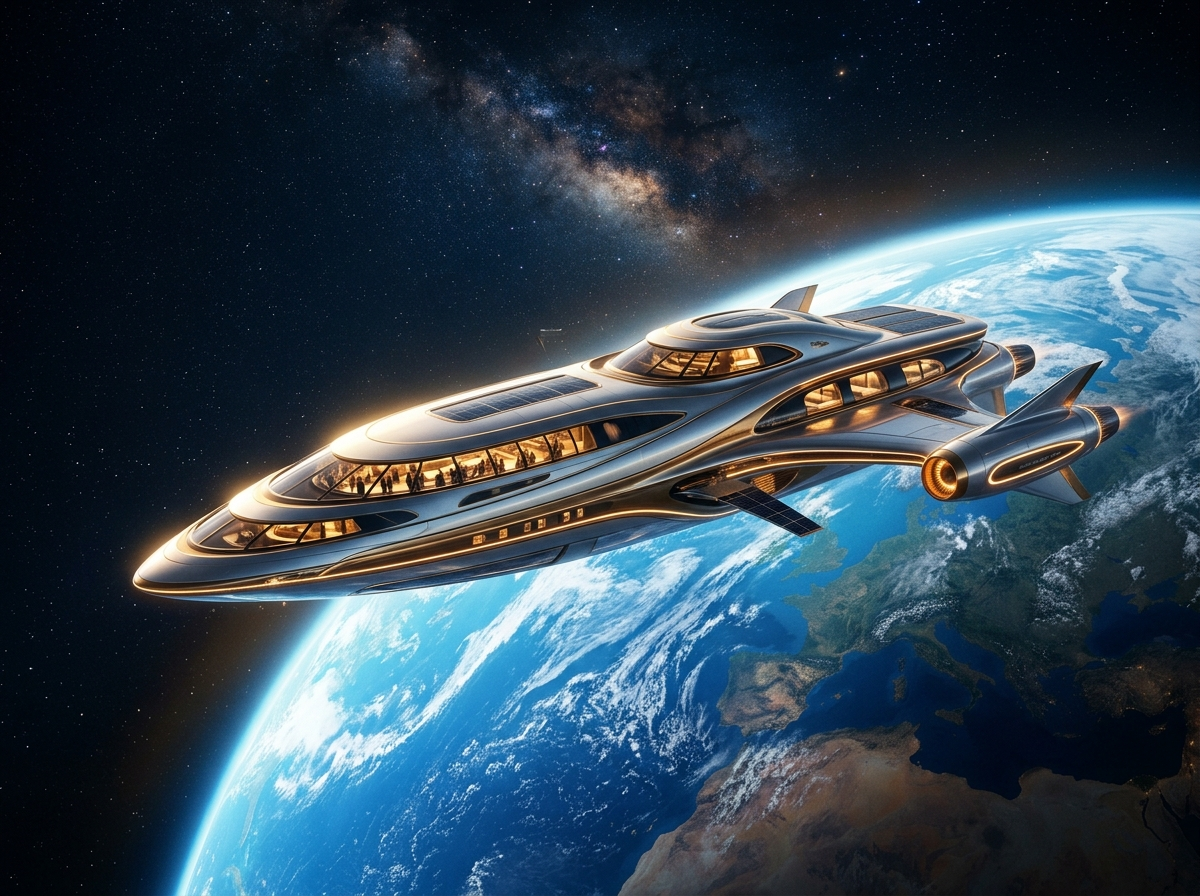 Civilian spacecraft in orbit above Earth